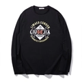 Men's loose black long sleeve t-shirt with stylish geometric letter print and crew neck - XL / Black