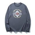 Casual loose-fit dark grey long-sleeve T-shirt with letter and geometric print for men - Grey Blue