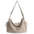 Beige casual nylon tote bag with dual front zippers and adjustable shoulder strap - Off White