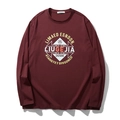 Men's loose long sleeve T-shirt in burgundy with trendy graphic letters and round neck - XL / Brown Red
