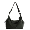 Olive green large capacity nylon hobo bag with adjustable strap and dual zippers - Green
