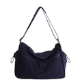 Dark blue large capacity canvas crossbody bag with multiple zippers and side drawstring pockets - Dark Blue