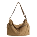 Large brown canvas hobo shoulder bag with double zipper pockets and adjustable strap - Khaki