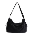 Minimalist black large capacity crossbody bag with adjustable strap and front zip pockets - Black