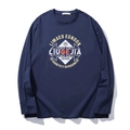 Men's navy blue long sleeve cotton t-shirt with geometric letter print on chest - XL / Navy Blue
