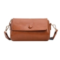 Borsa cilindrica marrone in ecopelle con ampia tracolla jacquard stile etnico - Marrone