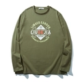Men's loose long sleeve t-shirt in army green with geometric print and crew neck design - XL / Army Green