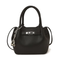 Borsa a secchiello in pelle martellata nera con chiusura argento e doppi manici - Con Ciondolo / Nero