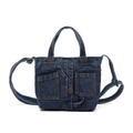 Bolso bandolera vintage de mezclilla azul oscuro con bolsillos y botón de bronce - Azul oscuro