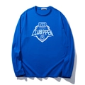 Navy blue oversized long sleeve T-shirt with white vintage graphic shield print - Royal Blue