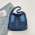 Bolso tote retro de mezclilla azul oscuro con cremallera metálica y cordón ajustable - Azul oscuro