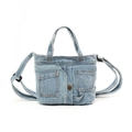 Bolso de mano vaquero azul claro estilo vintage con bolsillos y correa ajustable - Azul claro