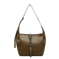 Bolso tote verde oliva minimalista con correa decorativa con hebilla y bandolera ajustable - Verde
