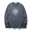 Dark grey long sleeve t-shirt featuring a circular orange logo and white dot print - Gray Blue