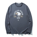 Men's dark blue long sleeve T-shirt featuring an eagle head and letter print design - Grey Blue