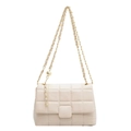 Beige quilted square crossbody bag with gold chain strap and metal ball ornament - Off White