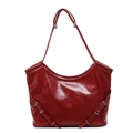 Sac cabas en cuir verni rouge foncé brillant avec détails de boucles argentées chics - Bordeaux