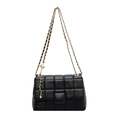 Classic black quilted square crossbody bag with gold chain strap and spherical charm - Black