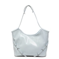 Sac fourre-tout bleu clair en cuir verni avec boucles élégantes et finition brillante - Bleu