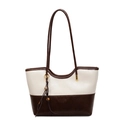 Chic two-tone cream and brown leather tote bag with elegant wood bead tassel - Off White