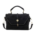 Black matte vintage small square handbag with white contrast stitching and gold buckle - Black