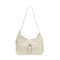 Minimalist creamy beige crescent underarm bag with decorative silver buckle detail - White