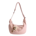 Bolso hobo rosa claro en cuero PU con colgante de oso de peluche y correa ajustable - Con Colgante de Peluche / Rosa