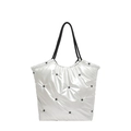 Bolso tote acolchado plateado con diseño de estrellas negras y asas de cuerda tipo puff - Blanco