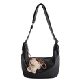 Bolso de hombro media luna negro en piel sintética con lindo colgante de cordero - Con Colgante de Peluche / Negro