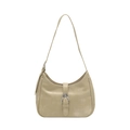 Minimalist beige moon-shaped underarm bag in premium PU leather with silver buckle - Khaki