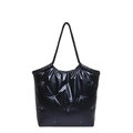 Bolso tote acolchado negro brillante con bordado de estrella azul y asas finas - Azul