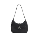 Minimalist black crescent shoulder bag with silver horseshoe buckle and matte leather finish - Black