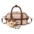 Sac baguette beige et marron chic avec texture cuir et pendentif ours - Avec Pendentif / Rose