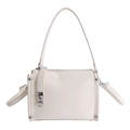 Minimalist cream white baguette handbag with silver rivets and adjustable shoulder strap - White