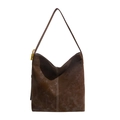 Brown large capacity tote bag in matte leather with white stitching and gold lock - Brown