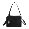 Matte black baguette shoulder bag with silver studs and adjustable crossbody strap - Black