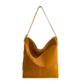 Minimalist amber leather hobo shoulder bag with contrast stitching and gold metal buckle - Yellow