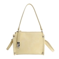 Chic beige baguette shoulder bag with pleated texture and silver rivet detailing - Yellow