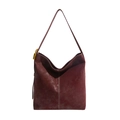 Large burgundy tote bag with white contrast stitching and a golden metal lock charm - Burgundy