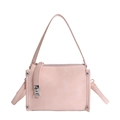 Pink baguette bag with vintage pleated texture and silver metallic rivet details - Pink