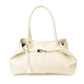 Creamy white pebbled leather tote bag with elegant metal buckle and long handles - Off White