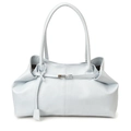 Minimalist light blue faux leather tote bag with silver metal twist lock and shoulder strap - Blue