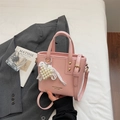 Chic pink bucket bag with pearls and lace decoration for women’s spring fashion - With Pendant / Pink