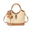 Elegante Handtasche in Beige und Braun mit Rundgriff und kleinem Pferdeanhänger - Mit Anhänger / Gebrochenes Weiß