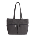 Large dark grey canvas tote bag with front zip pockets and dual shoulder straps - Dark Brown
