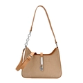 Khaki crescent underarm bag with vertical texture and silver metal buckle detail - Khaki
