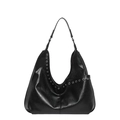Borsa tote nera di grande capacità con occhielli in argento e finitura in ecopelle lucida - Stile Occhielli in Metallo Nero Lucido / Nero