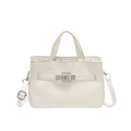 Elegant white leather handbag with textured finish, silver metal clasp and crossbody strap - White