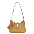 Retro mustard crescent underarm bag with velvet texture and brown leather trim - Yellow