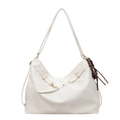 Elegante weiße Hobo-Tasche aus Leder mit Gold-Schnalle und braunem Web-Anhänger - Mit Anhänger / Weiß